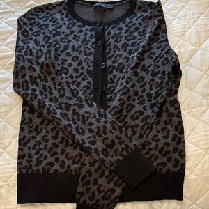 Ann Taylor Leopard Print Cardigan in Black and Brown